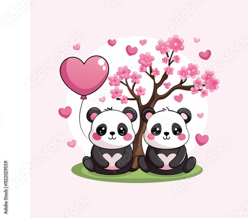 Panda Couple in Love Isolated Vector Illustration