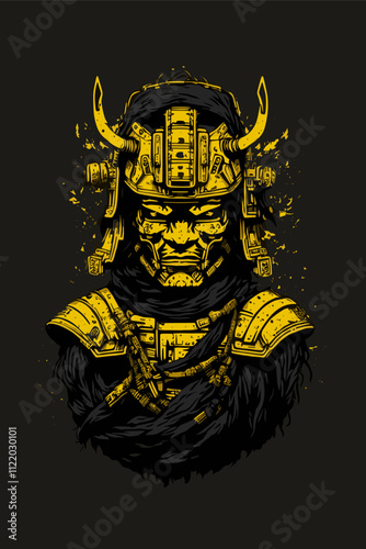 Vivid Samurai Warrior in Bold Yellow Artistic Style Vector