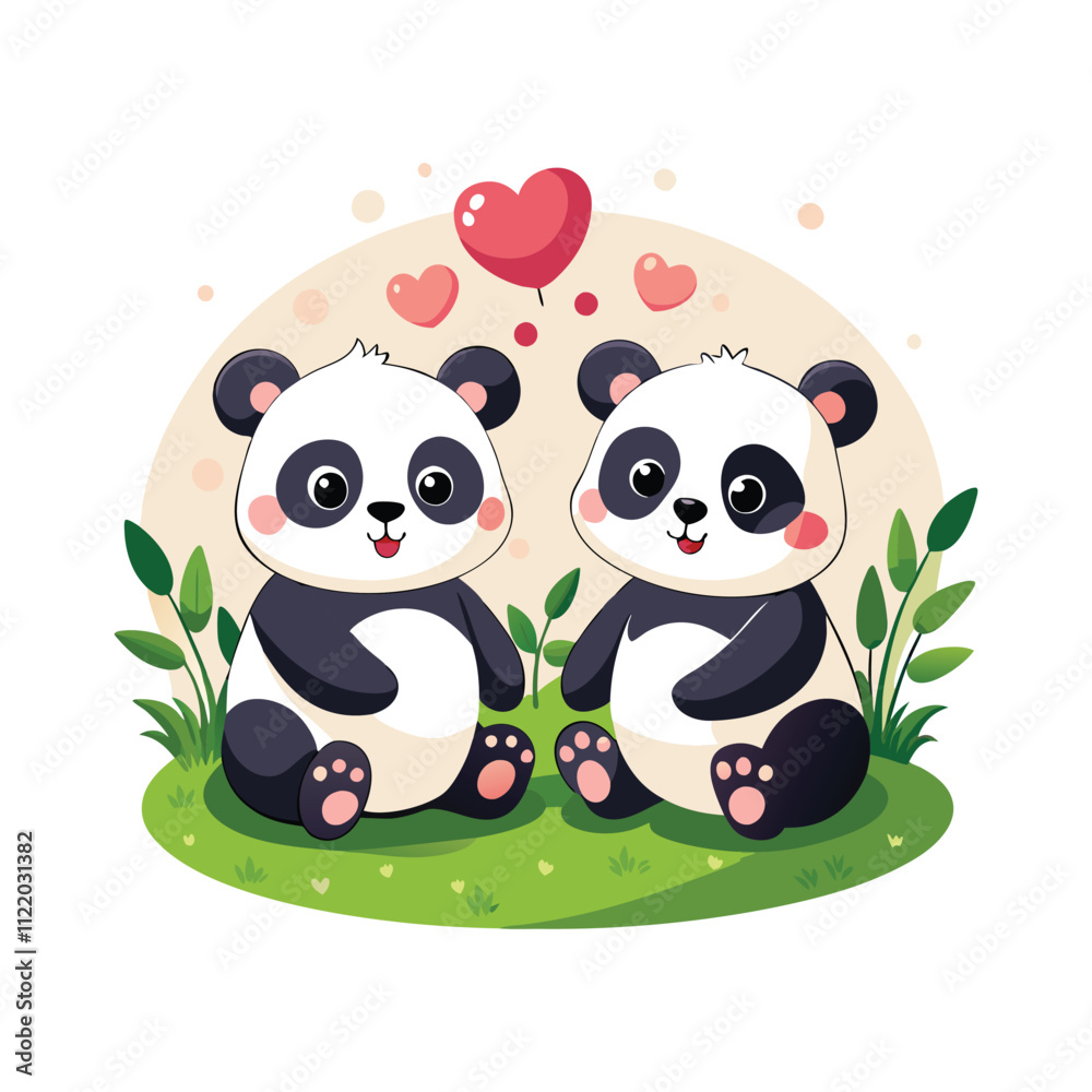 Fototapeta premium Panda Couple in Love Isolated Vector Illustration