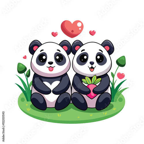 Panda Couple in Love Isolated Vector Illustration