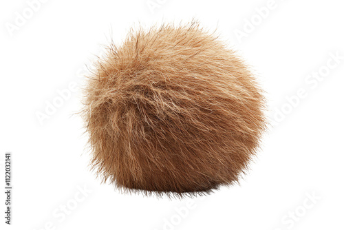Fuzzy brown pom pom, resembling natural fibers, isolated on a white background, perfect for creative projects and designs.