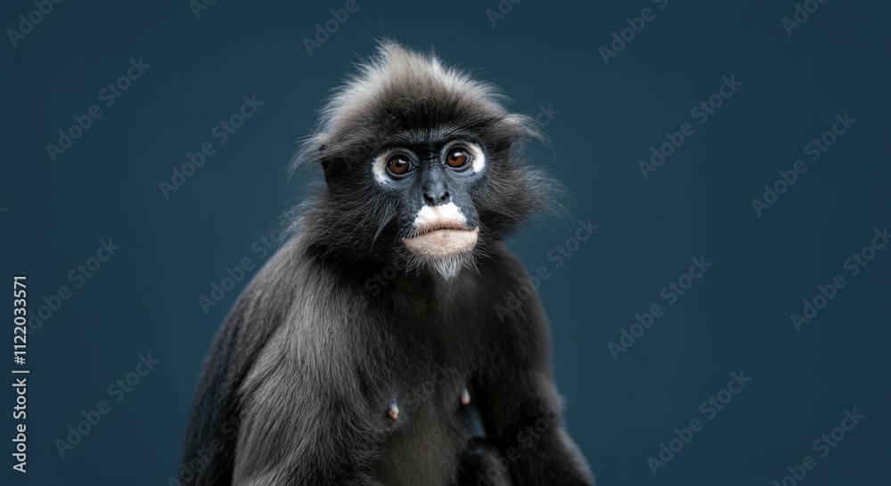 Obraz premium Dusky leaf monkey portrait against blue background