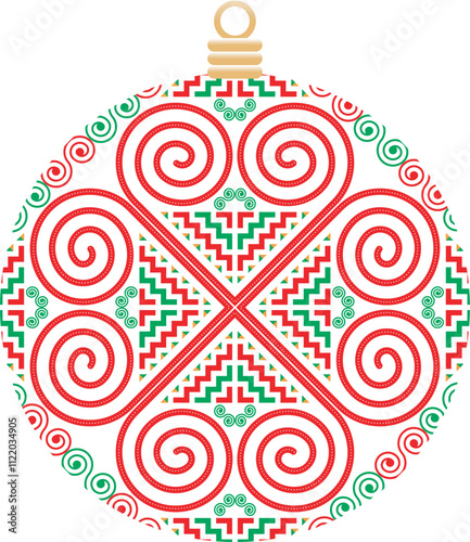 Christmas tree and Christmas ball inspired by Hmong ethnic patterns