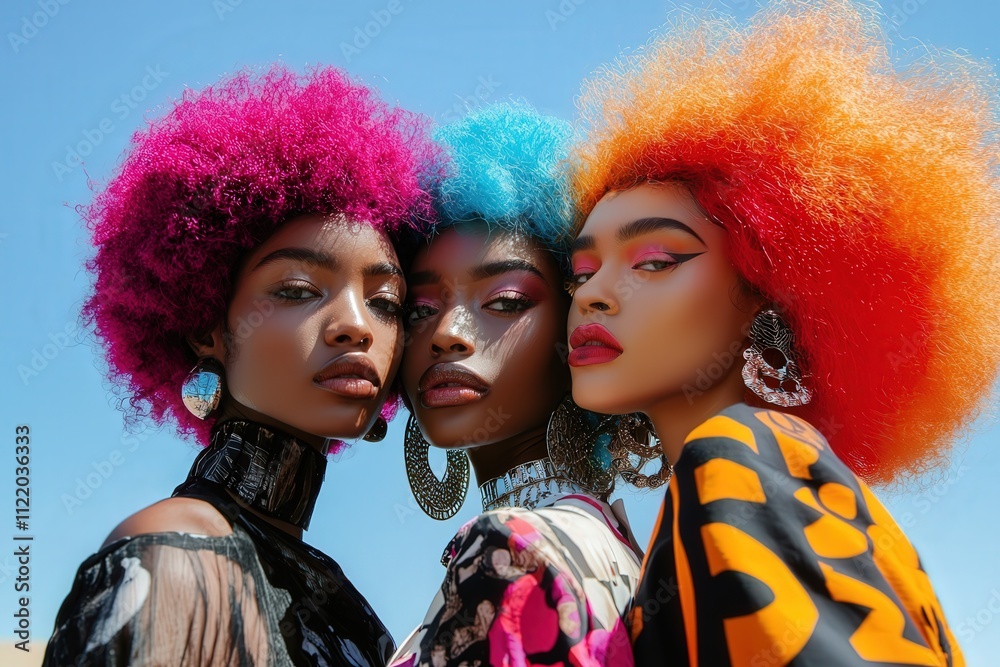 Models with vibrant natural hair colors posing in edgy urban outfits Models with vibrant natural hair colors posing in edgy urban outfits