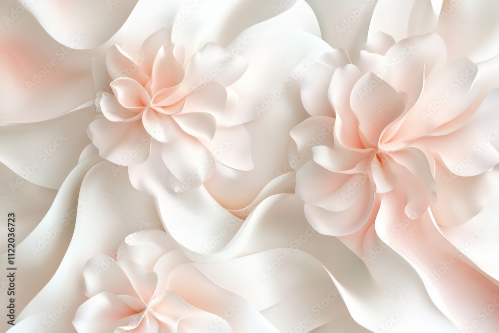 Fototapeta premium Delicate floral motifs create a serene 3D abstract design, providing ample copy space for branding or artistic expressions. Generative AI
