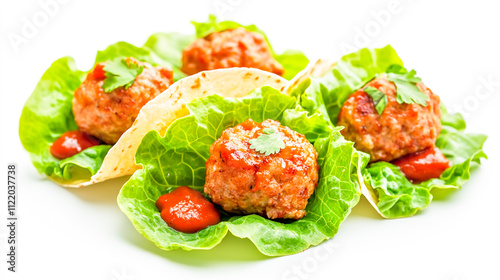 Meatball and Lettuce Tortilla Wrap on White Background photo