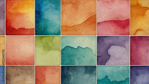Abstract Watercolor Tiles Colorful Painted Squares