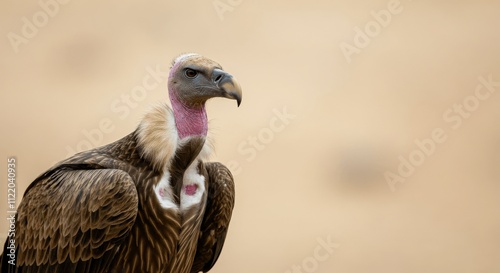 Vulture portrait in natural habitat showcasing majestic plummage and intense gaze photo