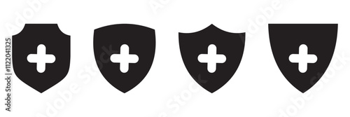 Shield with cross icon set