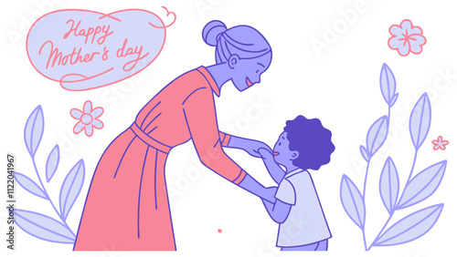 Mother and child celebrating a joyful Mother's Day with heartfelt wishes and a loving gesture