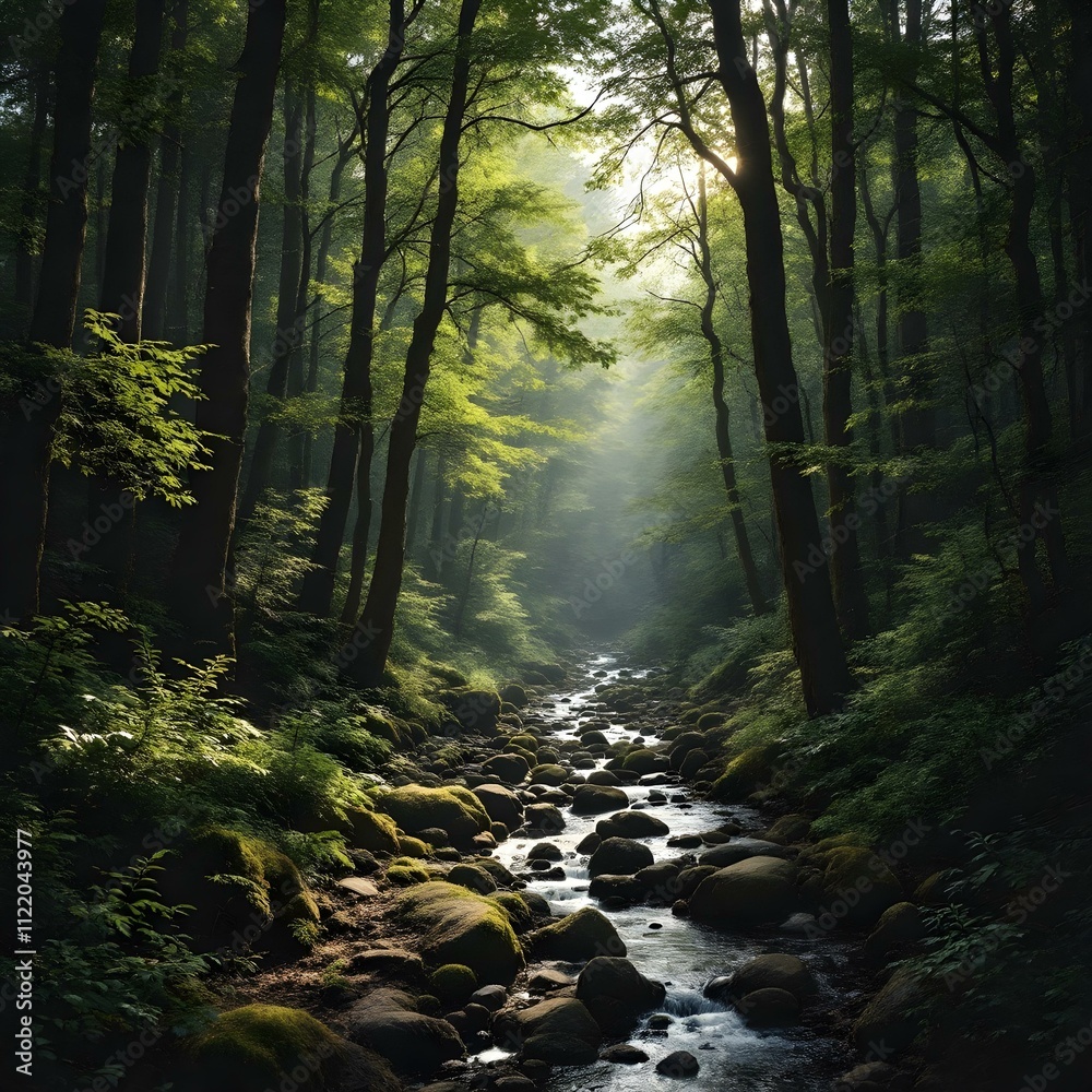 Obraz premium Lush Forest with Babbling Creek