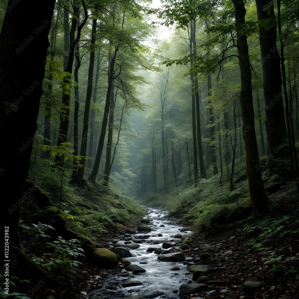 Obraz premium Natural Stream Flowing Through Forest