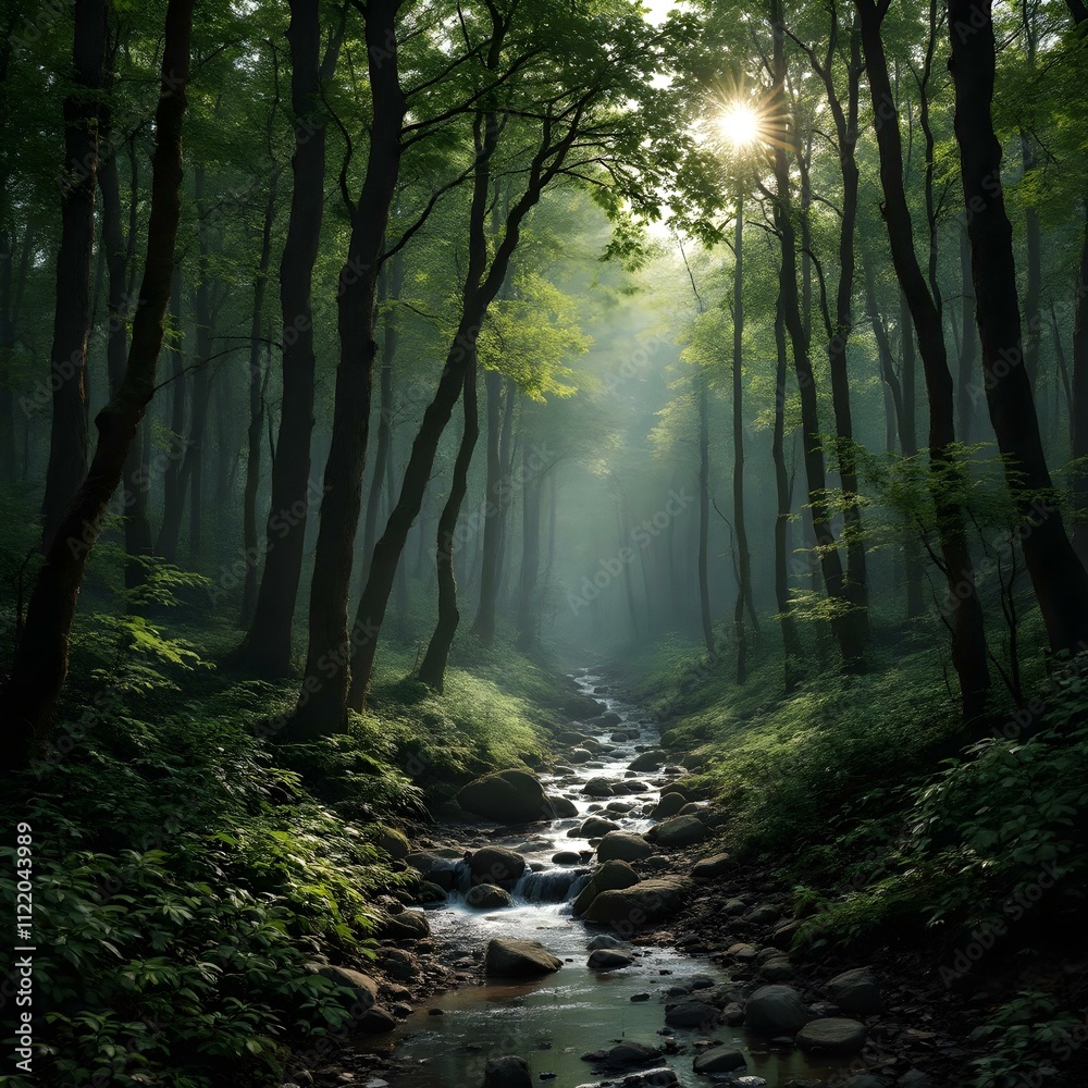 Fototapeta premium Serene Forest Stream and Greenery