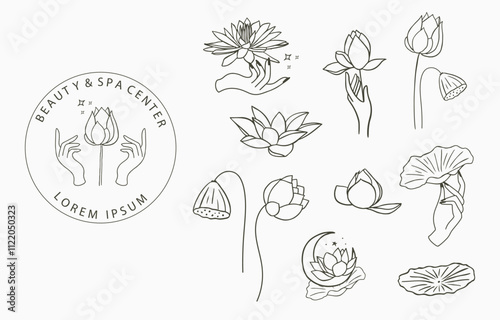 Black lotus flower outline Vector illustration for icon,sticker,printable and tattoo beauty