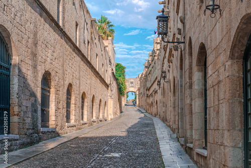 The Street of The Knights (aka Odos Ippoton), a historical location in the Old Town of Rhodes in Rhodes Island, Dodecanese, Greece.