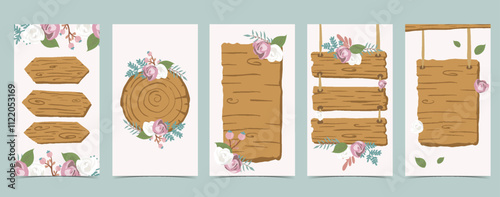 Wood frame collection of safari background.Editable vector illustration for birthday invitation,postcard,social media