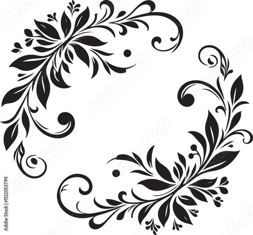 Simple floral scroll design isolated on white background.