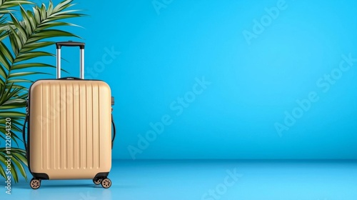 a photostock of a sleek travel suitcase with neutral tones against a clean background, modern explorer 2025 photo