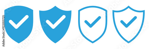 Security shield sign vector illustration, Lock security icon, Set of security shield icons, security shields symbols with check mark and padlock, Shield security icon, Safety, protection sign. Blue 