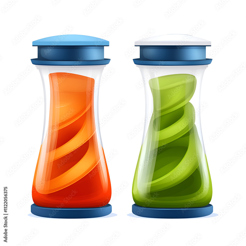 Fototapeta premium Colorful condiment bottles with twist top caps holding sauces for various culinary uses