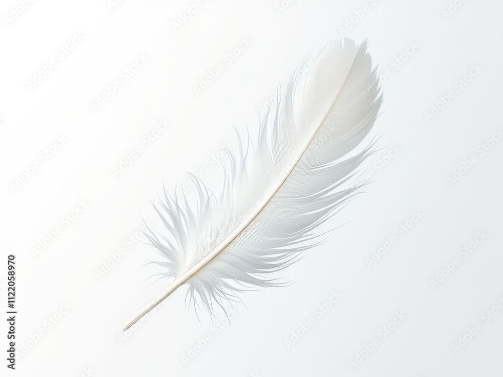 Obraz premium Delicate White Feather on Minimalist Light Grey Background