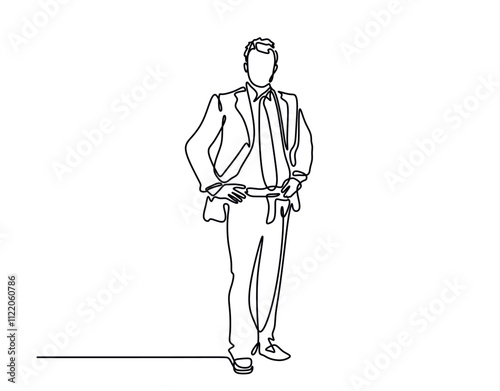 continuous line drawing of Successful business owners stand. businessman standing isolated over white background