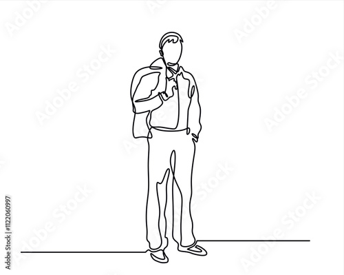 continuous line drawing of Successful business owners stand. businessman standing isolated over white background