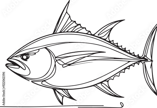 Minimalist Tuna Fish Line Drawing Illustration on White Background