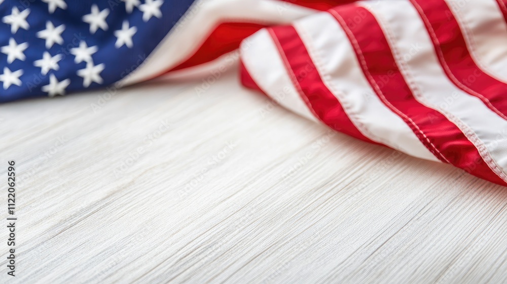 Obraz premium Close-up of American flag on wooden surface