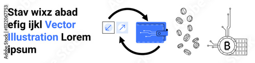 Cryptocurrency wallet release exchanging coins with blockchain. Ideal for financial technology, e-commerce, online payments, crypto trading, digital transactions, blockchain education, fintech