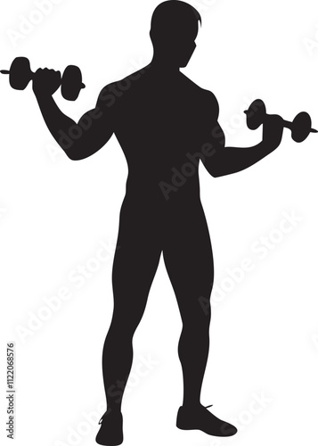 Muscle man and woman with dumbbells 