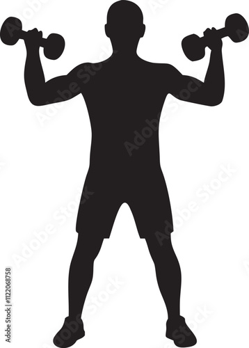 Muscle man and woman with dumbbells 