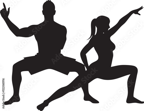 Muscle man and woman with dumbbells 