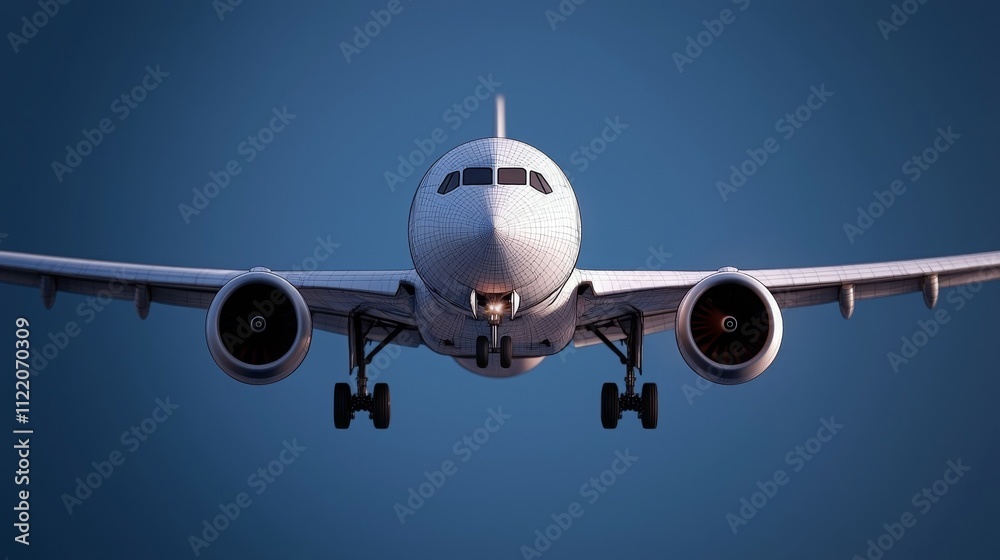 Naklejka premium Hybrid Design of a Modern Airplane with Transparent Elements, Combining Real and Sketch-Like Details, Soaring in Blue Sky