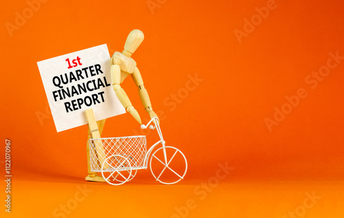 1st quarter financial report symbol. Concept words 1st quarter financial report on beautiful white paper. Beautiful orange background. Business 1st quarter financial report concept. Copy space. photo