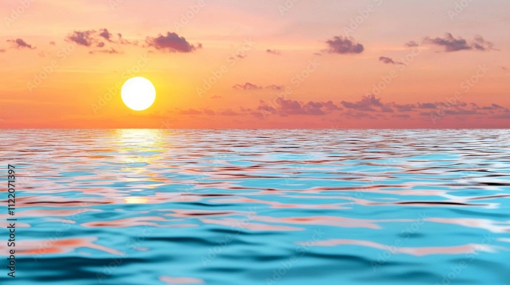 Naklejka premium a photostock of a serene sunset reflected on a calm water surface, tranquil vibes 2025