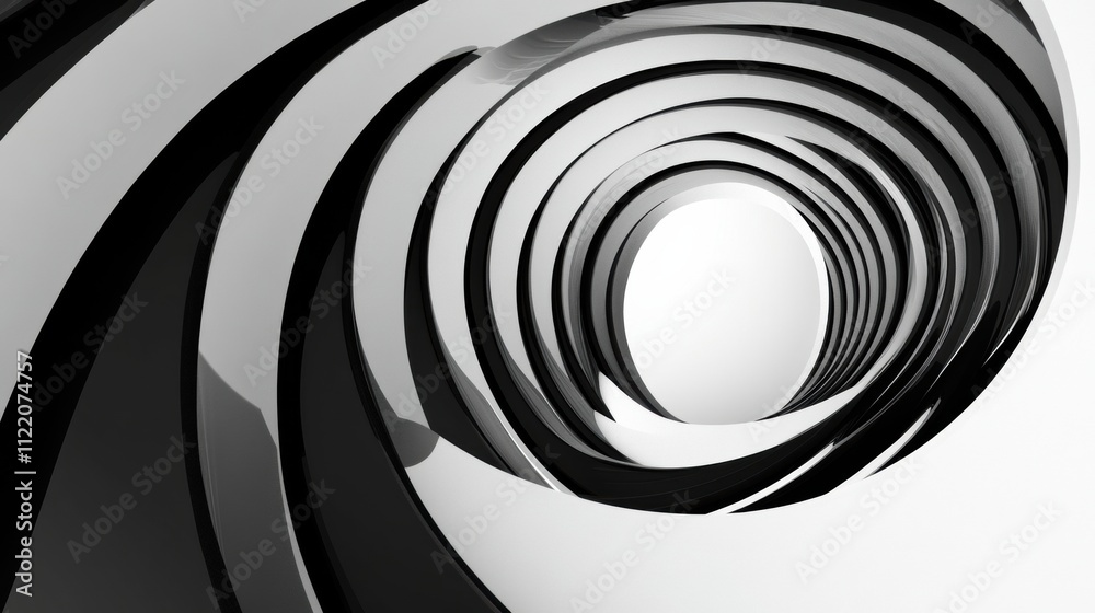 Fototapeta premium Curved black and white forms create a mesmerizing tunnel effect, offering ample copy space for creative projects and modern designs. Generative AI