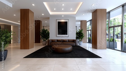 Sleek Modern Office Design Featuring White Square LED Downlights, Suspended Ceiling Tiles, and High Ceilings for a Contemporary Look