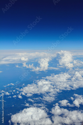 Under clouds, Black Sea coast, view from height of 10,000 meters. Adjara, Georgia