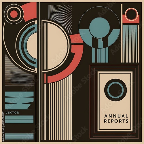 Retro covers for annual report, brochure. Vintage shape compositions in bauhause style. Vector illustration
