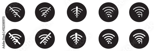 no internet connection icon set. no wi-fi icon. no signal icon collections symbol sign, vector illustration. Disconnect wifi icon set. No wifi connection icon on isolated background eps 10. 