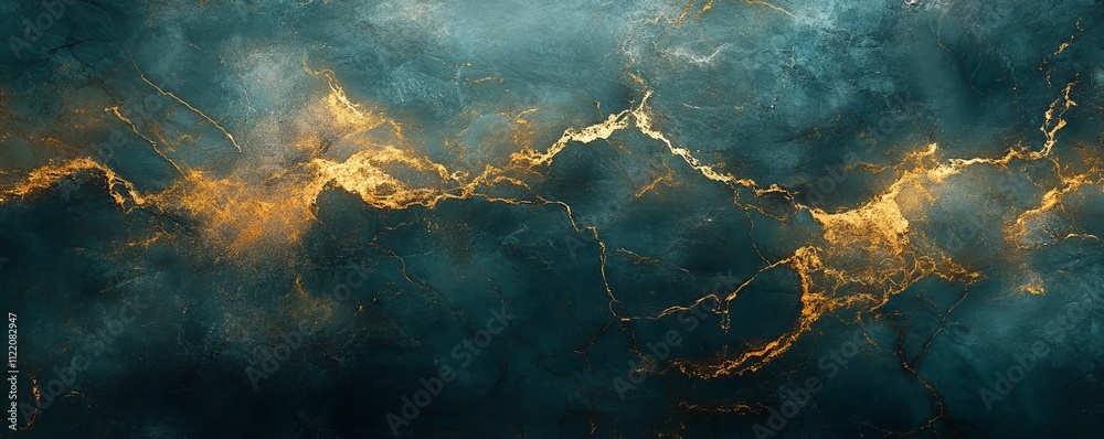 Fototapeta premium Emerald Blue and Gold Marble Background, Generative AI