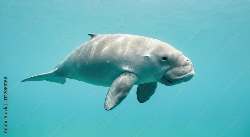 Graceful dugong swimming in tranquil ocean waters Graceful dugong swimming in tranquil ocean waters