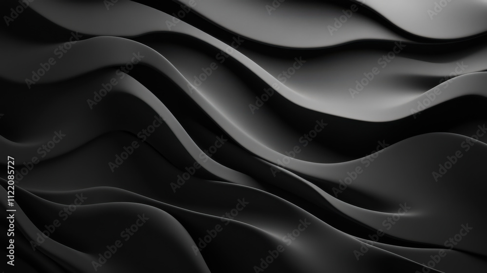 Fototapeta premium Elegant black wave patterns create a mesmerising texture, showcasing dynamic forms and subtle shadows in natural light