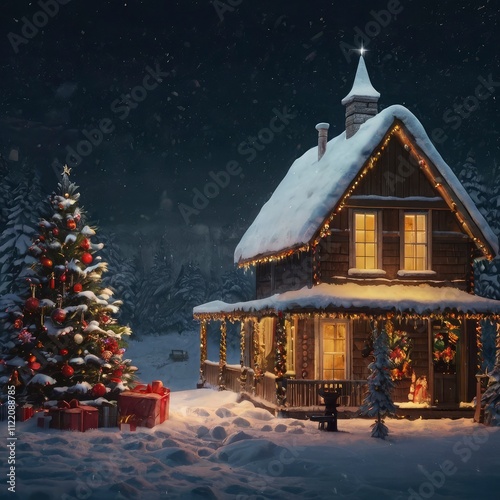 Christmas house in the night
