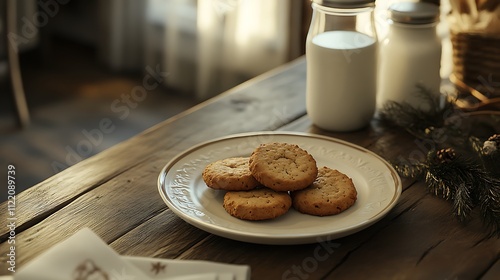 Homemade Cookies Milk Bottles Rustic Wooden Table Setting