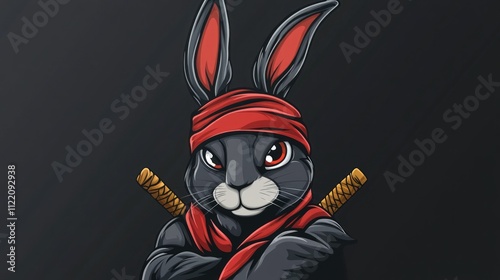 Rabbit head animal ninja illustration mascot logo gaming design background wallpaper AI generated image