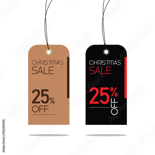 Christmas sale craft paper tags with red and black isolated on white background