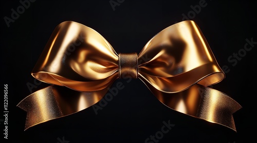  Golden double festive ribbon tag isolated object - 3D render photo