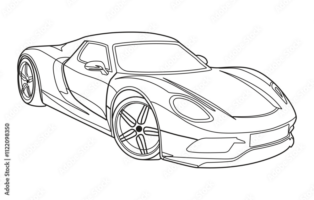 Naklejka premium Outline car vector drawing concept design.Vehicle outline sketch illustration isolated on white background.car line art for coloring book.Car icon set.Transport symbol.Vector illustration.
